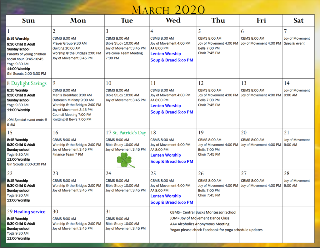 Redeemer Lutheran Church Detailed Calendar